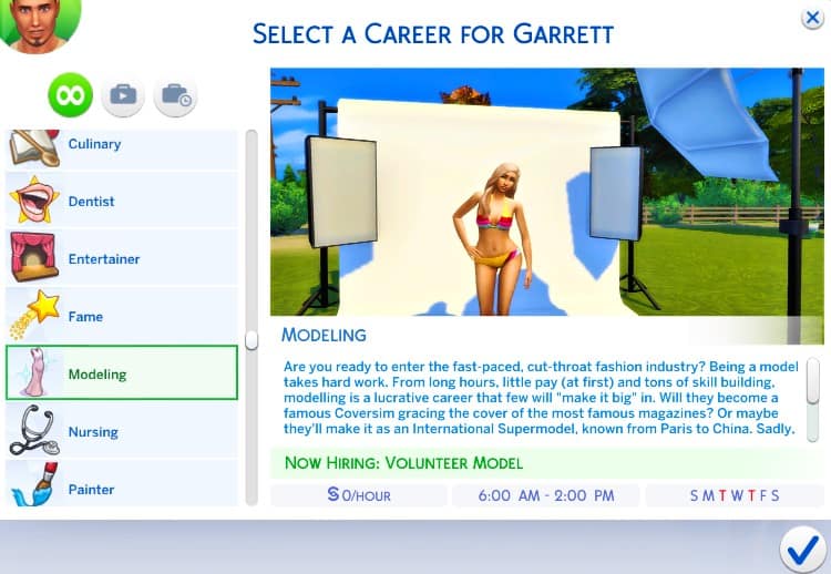 mod the sims 4 modeling career